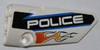 64391pb003 - Technic, Panel Fairing # 4 Small Smooth Long, Side B with Orange Flames and White 'POLICE' on Black Background Pattern (Sticker) - Set 8221