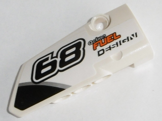 64391pb026 - Technic, Panel Fairing # 4 Small Smooth Long, Side B with Black '68' and 'action FUEL DESIGN' Pattern (Sticker) - Set 42045