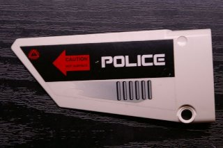 64392pb004 - Technic, Panel Fairing #17 Large Smooth, Side A with 'POLICE' and 'CAUTION HOT SURFACE' Pattern (Sticker) - Set 5973