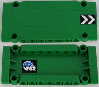 64782pb016L - Technic, Panel Plate 5 x 11 x 1 with Black and White Chevrons on Outside and Globe and White 'WR' World Racers Logo on Inside Left Pattern (Stickers) - Set 8864