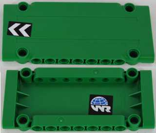 64782pb016R - Technic, Panel Plate 5 x 11 x 1 with Black and White Chevrons on Outside and Globe and White 'WR' World Racers Logo on Inside Right Pattern (Stickers) - Set 8864