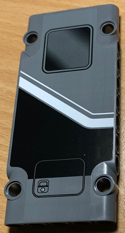 64782pb038R - Technic, Panel Plate 5 x 11 x 1 with Black Bottom, White Stripes and Window Pattern Model Right Side (Sticker) - Set 42078