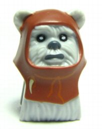 64805pb01 - Minifigure, Head, Modified SW Ewok with Reddish Brown Hood with White Tooth Pattern