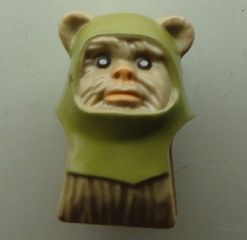 64805pb05 - Minifigure, Head, Modified SW Ewok with Olive Green Hood Pattern