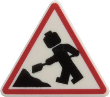 65676pb001 - Road Sign 2 x 2 Triangle with Open O Clip with Minifigure Worker and 1 Pile Pattern