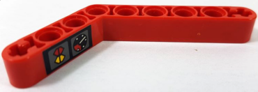 6629pb031R - Technic, Liftarm, Modified Bent Thick 1 x 9 (6 - 4) with Black Gauge and Red and Yellow Buttons Pattern Model Right Side (Sticker) - Set 8443