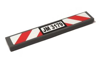 6636pb040 - Tile 1 x 6 with Black 'JM 3179' and Red and White Danger Stripes Pattern (Sticker) - Set 3179
