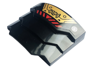 66955pb005 - Wedge 4 x 3 Stepped No Studs with Black Lines, Rings, and Triangles, Silver Screws, Red Danger Stripes, and Gold Armor Pattern (Sticker) - Set 71775