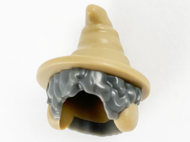68515pb01 - Minifigure, Hair Combo, Hat with Hair, Short Bushy with Dark Tan Pointed Hat, Brim and Ear Muffs Pattern