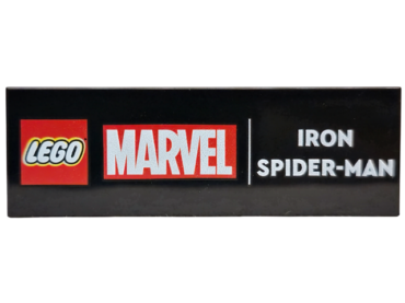 69729pb195 - Tile 2 x 6 with Red LEGO Marvel Logo and White 'IRON SPIDER-MAN' Pattern
