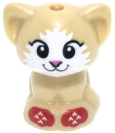 69902pb08 - Cat, Friends Style, Baby Kitten, Sitting with Black Eyes, Dark Pink Nose, and White Fur and Red Holiday Socks/Mittens Pattern
