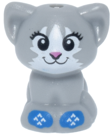 69902pb09 - Cat, Friends Style, Baby Kitten, Sitting with Black Eyes, Dark Pink Nose, and White Fur and Blue Holiday Socks/Mittens Pattern