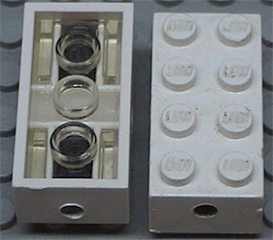 7049b - Brick, Modified 2 x 4 with Wheels Holder, Trans-Clear Bottom