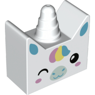72135pb01 - Duplo, Brick 2 x 4 x 3 1/2 Ears on Sides and Horn with Unicorn Face Pattern
