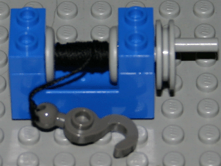 73037c02 - String Reel Winch 2 x 4 x 2 (Light Gray Drum) with String and Dark Gray Hook with Tow Ball