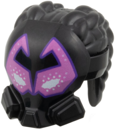 7416pb01 - Minifigure, Hair Coiled with 2 Cornrow Pigtails and Mask with White and Dark Pink Angular Eyes with Dark Purple Outline Pattern