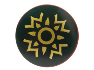 75902pb02 - Minifigure, Shield Circular Convex Face with Dark Green and Gold Rohan Pattern