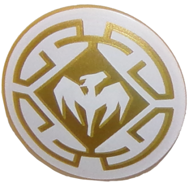 75902pb12 - Minifigure, Shield Circular Convex Face with White Dragon and Decorative Lines Pattern