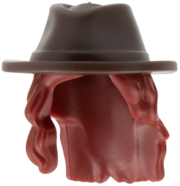 79989pb05 - Mini Doll, Hair Combo, Hair with Hat, Long Wavy Over Right Shoulder with Molded Dark Brown Cowboy Hat Pattern