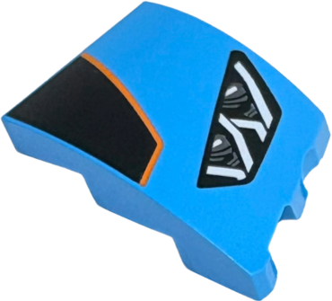 80177pb014 - Wedge 3 x 2 Left No Studs with Lamborghini Huracán Car Headlight, Dark Silver with White Highlights, Black Hood Panel with Orange Outline Pattern