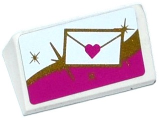 85984pb104 - Slope 30 1 x 2 x 2/3 with Mail Envelope with Heart Seal on White, Gold and Magenta Background Pattern (Sticker) - Set 41104