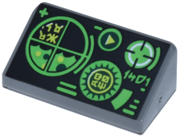 85984pb176 - Slope 30 1 x 2 x 2/3 with Green Gauges and Radar Screen on Black Background Pattern