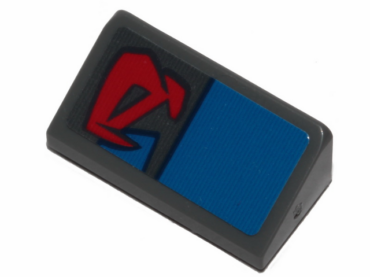 85984pb209R - Slope 30 1 x 2 x 2/3 with Red Markings and Blue Rectangle Pattern Model Right Side (Sticker) - Set 75258