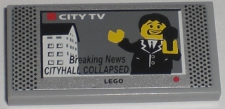 87079pb0022 - Tile 2 x 4 with 'Breaking News CITYHALL COLLAPSED' City TV Screen Pattern (Sticker) - Set 7208