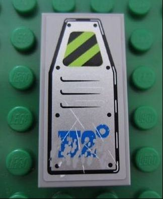 87079pb0041 - Tile 2 x 4 with Vent Panel Scratched with Danger Stripes and Blue 'H2' degrees Pattern (Sticker) - Set 8189
