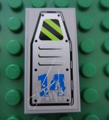 87079pb0042 - Tile 2 x 4 with Vent Panel Scratched with Danger Stripes and Blue '14' Pattern (Sticker) - Set 8189
