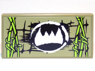 87079pb0122L - Tile 2 x 4 with Scales, White Fangs Symbol and Lime Vines Pattern Model Left Side (Sticker) - Set 70006