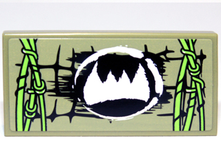 87079pb0122R - Tile 2 x 4 with Scales, White Fangs Symbol and Lime Vines Pattern Model Right Side (Sticker) - Set 70006