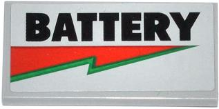 87079pb0165 - Tile 2 x 4 with 'BATTERY' and Red and Green Lightning Bolt Pattern (Sticker) - Set 70809