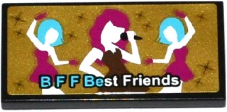 87079pb0262 - Tile 2 x 4 with 'B F F BEST FRIENDS' and Female Singer and Dancers on Gold Background Pattern (Sticker) - Set 41106