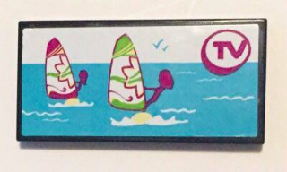 87079pb0312 - Tile 2 x 4 with Windsurfers on TV Screen Pattern (Sticker) - Set 41037