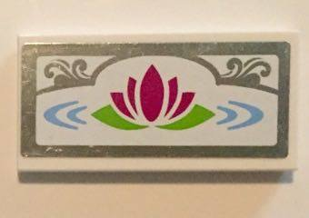 87079pb0313 - Tile 2 x 4 with Magenta Water Lily and Silver Mirrored Border with Scroll Pattern (Sticker) - Set 41058