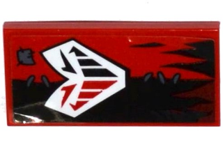 87079pb0325 - Tile 2 x 4 with White Mask and Dark Bluish Gray Patch and Stitches on Black / Red Halves Tattered Flag Pattern (Sticker) - Set 70316