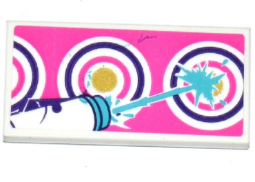 87079pb0374 - Tile 2 x 4 with Water Blaster Gun and Targets on Dark Pink Background Pattern (Sticker) - Set 41127