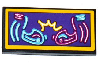 87079pb0380 - Tile 2 x 4 with Bumper Cars Neon Sign Pattern (Sticker) - Set 41133