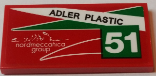 87079pb0405R - Tile 2 x 4 with 'ADLER PLASTIC', '51' and 'nordmeccanica group' Pattern Model Right Side (Sticker) - Set 75908