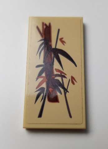 87079pb0569 - Tile 2 x 4 with Dark Brown and Orange Asian Flower and Bamboo Decoration Pattern 2 (Sticker) - Set 70618