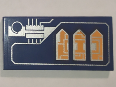 87079pb0639R - Tile 2 x 4 with Silver Circuitry and Orange Arrows Pattern Model Right Side (Sticker) - Set 70351