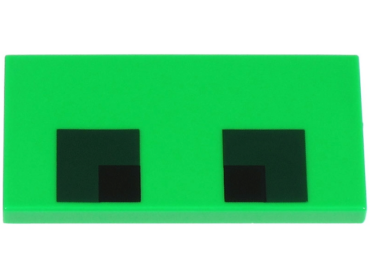 87079pb0667 - Tile 2 x 4 with Two Black and Dark Green Squares Pattern (Creeper Eyes)