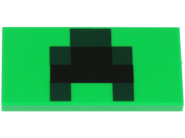 87079pb0668 - Tile 2 x 4 with Black and Dark Green Squares Pattern (Creeper Mouth)