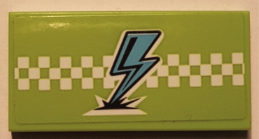 87079pb1033 - Tile 2 x 4 with Medium Azure Lightning and White Checkered Stripe Pattern (Sticker) - Set 41352