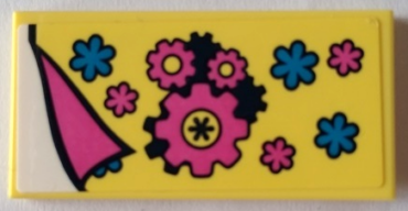 87079pb1040 - Tile 2 x 4 with Blanket with Dark Pink Gears and Flowers Pattern (Sticker) - Set 41329