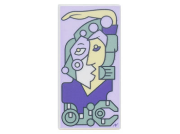 87079pb1077 - Tile 2 x 4 with Modern Art Cubist Painting with Lavender, Sand Green, and Dark Purple Picasso Style Portrait Pattern