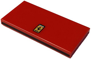 87079pb1449 - Tile 2 x 4 with Ferrari Logo on Top and Black Stripe on Side Pattern