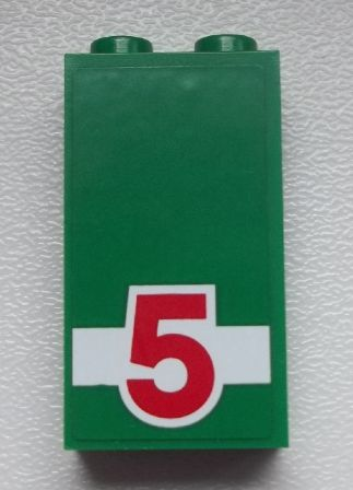 87544pb016 - Panel 1 x 2 x 3 with Side Supports - Hollow Studs with Red '5' on White Stripe Pattern (Sticker) - Set 60025