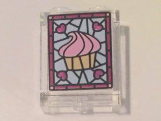 87552pb036 - Panel 1 x 2 x 2 with Side Supports - Hollow Studs with Cupcake and Magenta Hearts Stained Glass Pattern (Sticker) - Set 41119